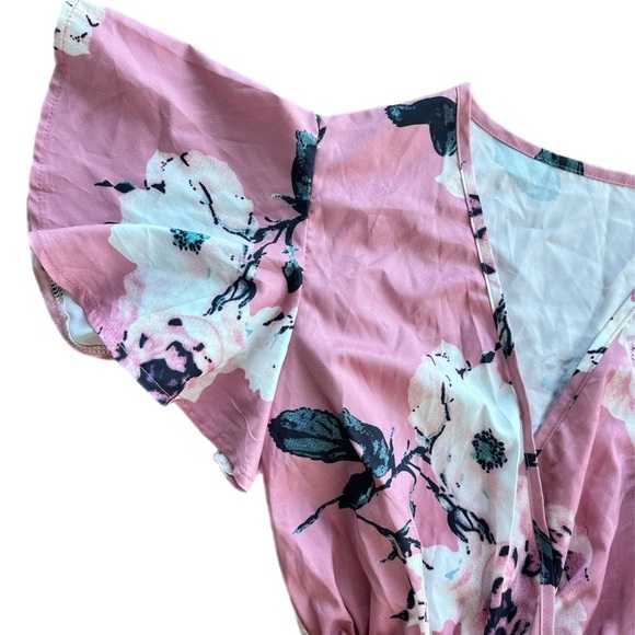 Zaful Women’s  Pink Floral Plunging Neck Layered Romper Medium - Picture 3 of 5